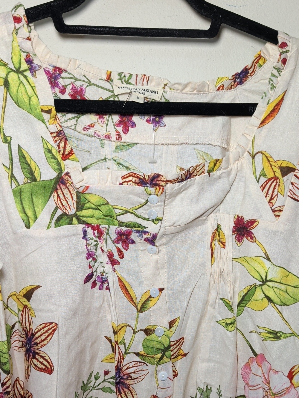 Christian Siriano Floral Linen Blend Blouse Button Front Ruffle Women's Size S - Picture 3 of 6
